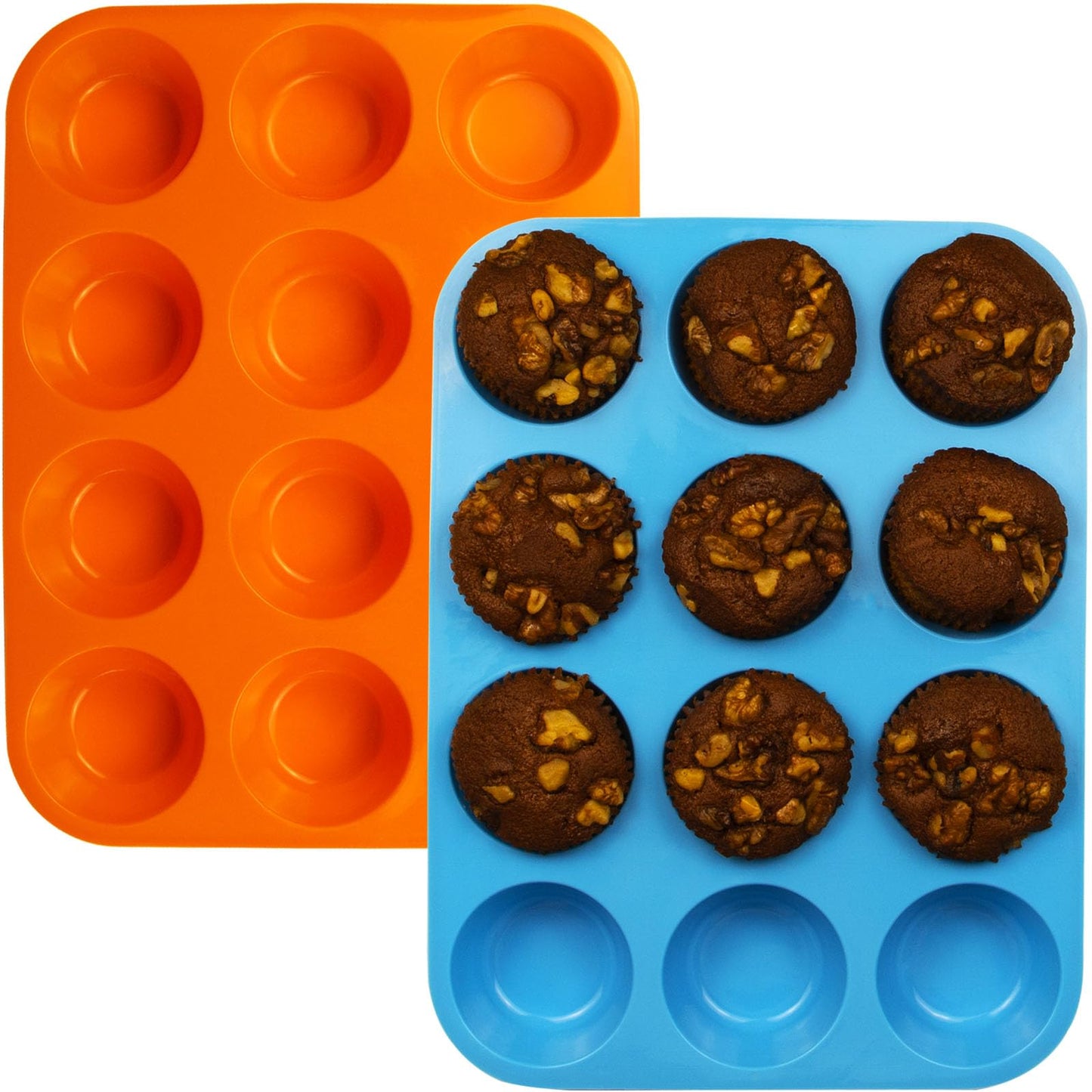LERIYUFS 12 Cups Silicone Mini Muffin Pan Set, Nonstick Mini Cupcake Pans, BPA Free Small Muffin Tin for Baking, Set of 2 (Red+Red)