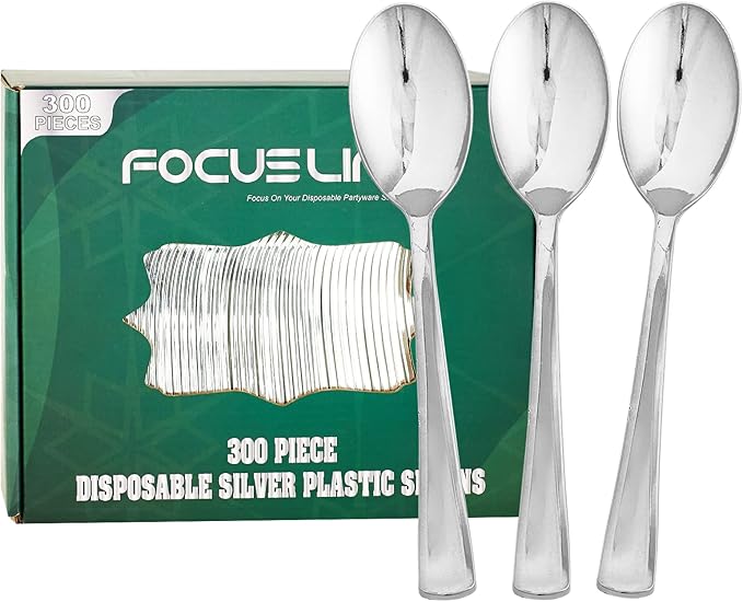 FOCUSLINE 300 Pack 6.8" Disposable Gold Plastic Spoons