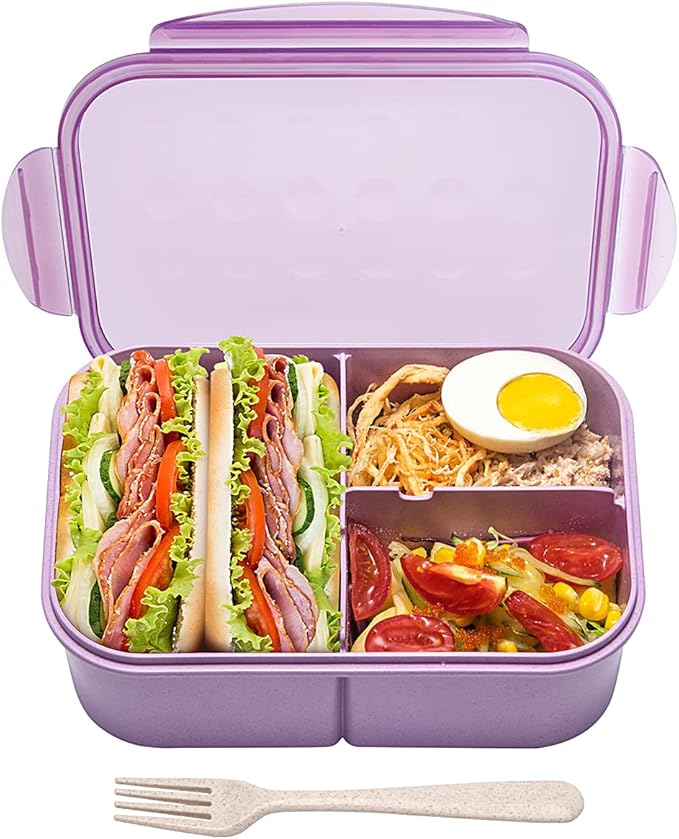 MISS BIG® Bento Lunch Box for Adults & Kids, 1900ml, 3 Compartments, White