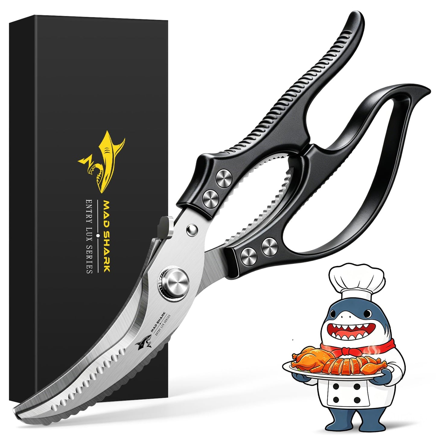 MAD SHARK Heavy Duty Poultry Shears,Spring Loaded Butterfly Meat Scissors