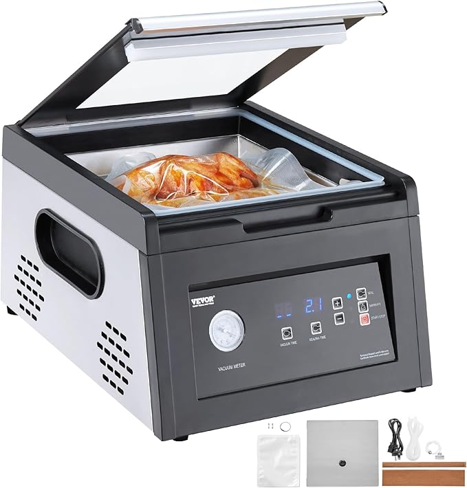 VEVOR Chamber Vacuum Sealer, 260W Sealing Power, Vacuum Packing Machine for Wet Foods, Meats, Marinades and More, Compact Size with 10.2 in Sealing Length, Applied in Home Kitchen