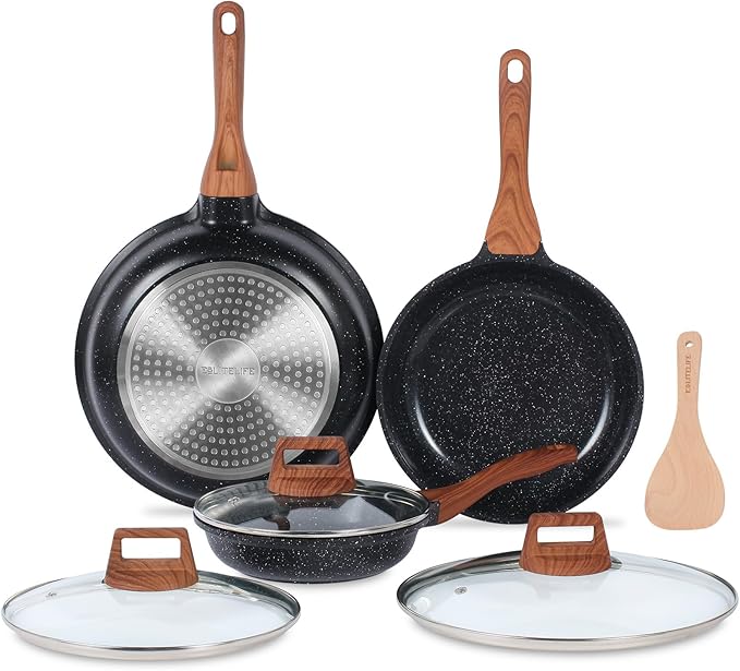ESLITE LIFE Nonstick Ceramic Frying Pan Skillet with Lid, Non-Toxic Egg Omelette Kitchen Cooking Pans Compatible with All Stovetops (Gas, Electric & Induction), PTFE & PFOA Free (Black, 11" w/Lid)