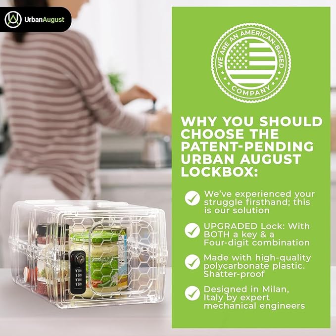 Urban August Lock Box For Food & Medicine - Dual Combination & Keyed Lock Box - Made of Industrial-Grade Plastic - One Size (Clear)