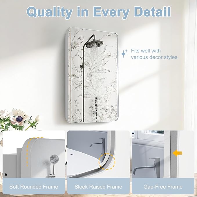 28x20 Inch Matte Silver Medicine Cabinet with Mirror for Bathroom, Aluminum Medicine Cabinet with Frosted Finish, Recessed or Wall Mount Medicine Chest, Modern Sleek Design, Fully Assembled