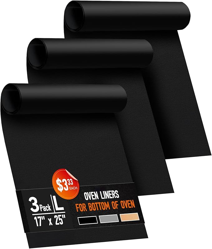 3 Pack Oven Liners for Bottom of Oven, 17x25" Large Heavy Duty Non-Stick Reusable Oven Mat for Electric, Gas, Toaster & Convection Ovens - BPA & PFOA Free, Dishwasher Safe, Kitchen Essentials, Copper