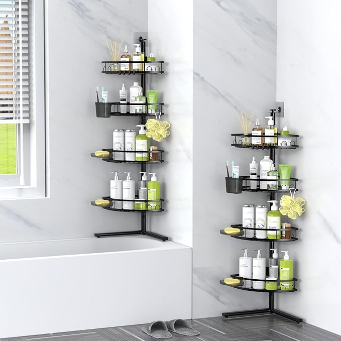 Corner Shower Caddy Standing: 4-tier Rustproof Shower Organizer Shelf - Floor Shower Corner Shelf Rack Stand for Bathroom Black