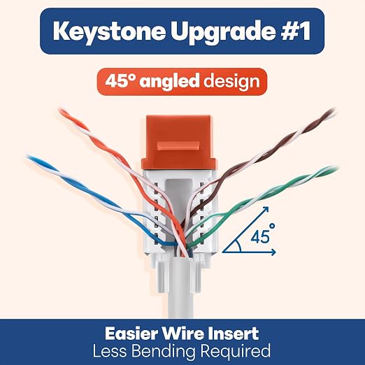 Everest 45° Angled RJ45 Cat6 Keystone Jacks 100-Pack in Orange