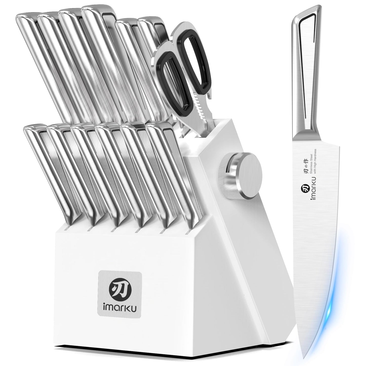 imarku Knife Set - 15PCS Kitchen Knife Set Japanese High Carbon Stainless Steel Knives Set for Kitchen, Dishwasher Safe Ultra Sharp Professional Chef Well Balance Utility Knives, Black
