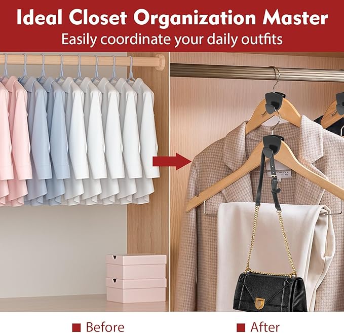 Space Saving Hanger Hooks 70Pcs, Upgrade Heavy Duty Space Saver Hangers Connector Hooks for Clothes, Premium Hanging Closet Organizer for Dorm, Ganchos para Colgar Ropa, Black