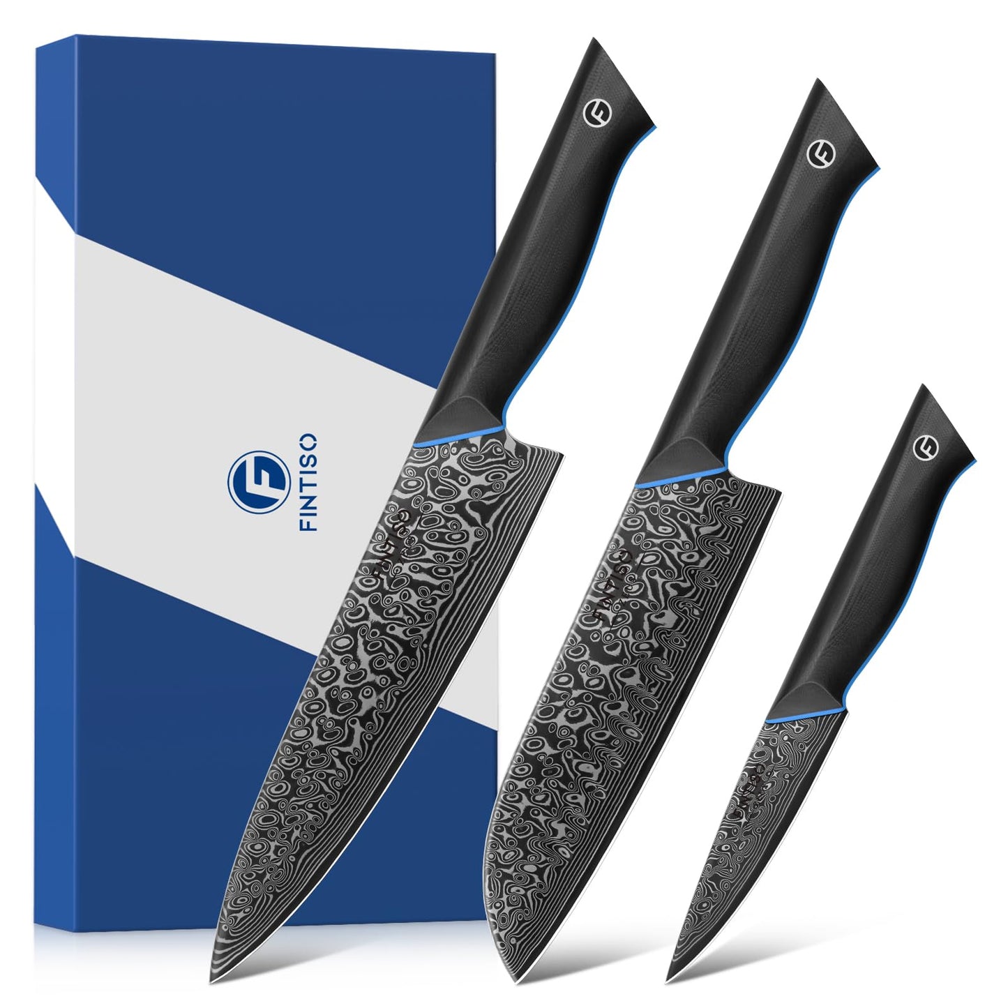 3 Piece Kitchen Knife Set, 67-Layer Damascus Steel, Ergonomic G10 Handle