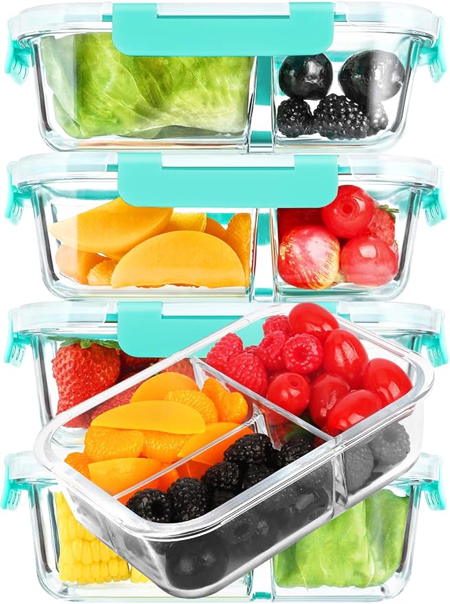 M MCIRCO 5 Pack,36 oz, 3 Compartments Glass Meal Prep Containers with Lids