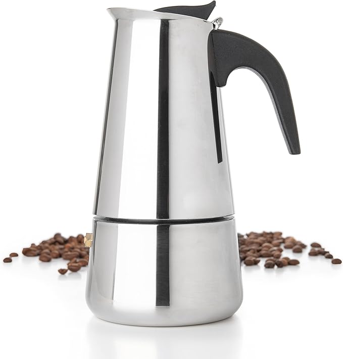 Mixpresso 6 Cup Greca Moka Pot, Stainless Steel Stovetop Espresso Maker