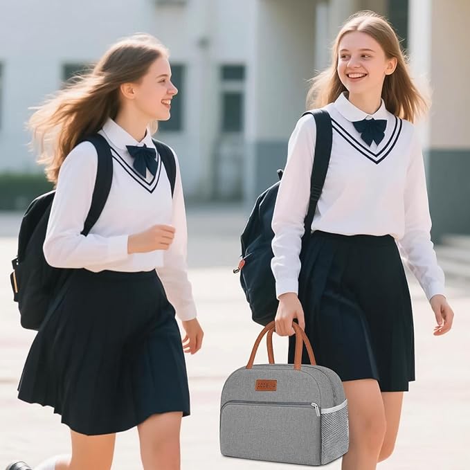 Coobiiya Lunch Bag Lunch Box for Women Men,Small Leakproof Cute Lunch Tote Large Capacity Reusable Insulated Cooler Lunch Container for Work/Office/Picnic/Beach，Grey