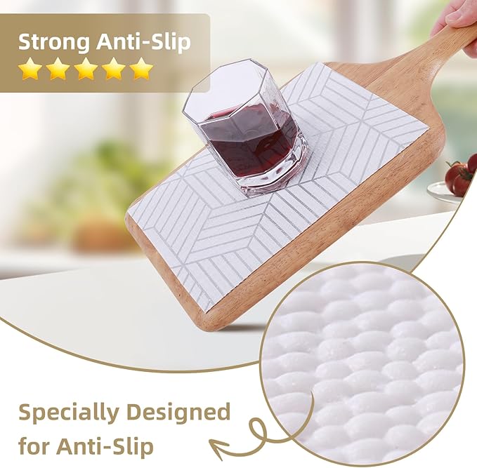 Shelf Liners for Kitchen Cabinets 17in x 20FT, Non Adhesive Cabinet Liner Strong Non-Slip Thickened Silver Geometric Easy to Clean for Shelf, Cabinet, Refrigerator with Knife and Tape Measure