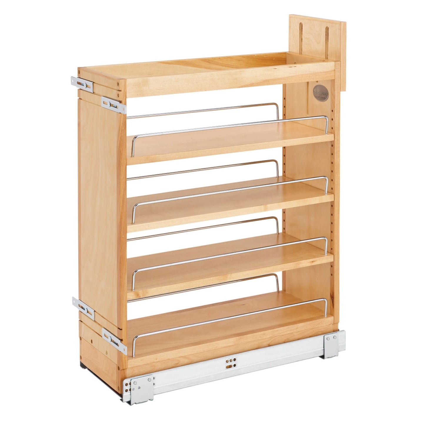Rev-A-Shelf Maple Pullout Organizer w/Blum Soft-Close for Frameless Full-Height Base Cabinets, Full Extension Slides & Adjustable Shelves, Min Opening Width of 7.5", 448-BCSC-6C