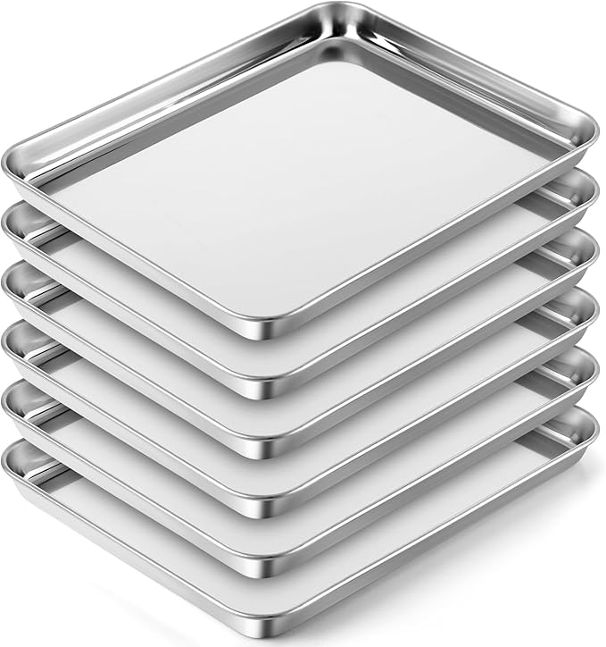 Mimorou 6 Pcs Baking Sheet Set Stainless Steel Cookie Sheet Cookie Baking Pan Bakeware Oven Tray Dishwasher Safe Commercial Grade Pans(16x12x1 Inch)