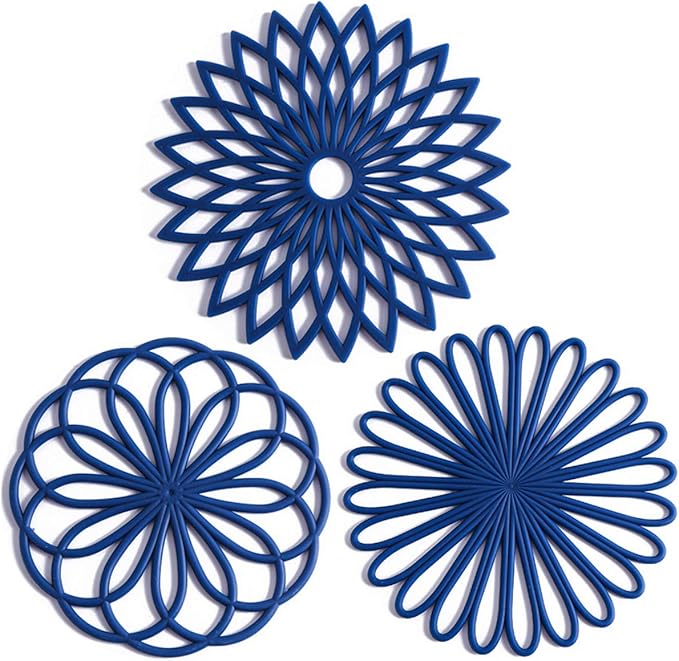 Set of 3 Silicone Trivet Mat - Hot Pot Holder Hot Pads for Table & Countertop - Trivet for Hot Dishes - Non-Slip & Heat Resistant Modern Kitchen Hot Pads for Pots & Pans, Dark Green