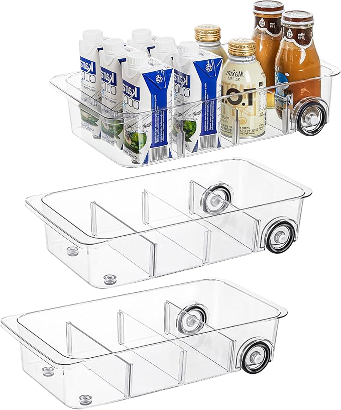 Roll-Out Refrigerator Organizers and Storage, 2 Pack Drawer Fridge Bins