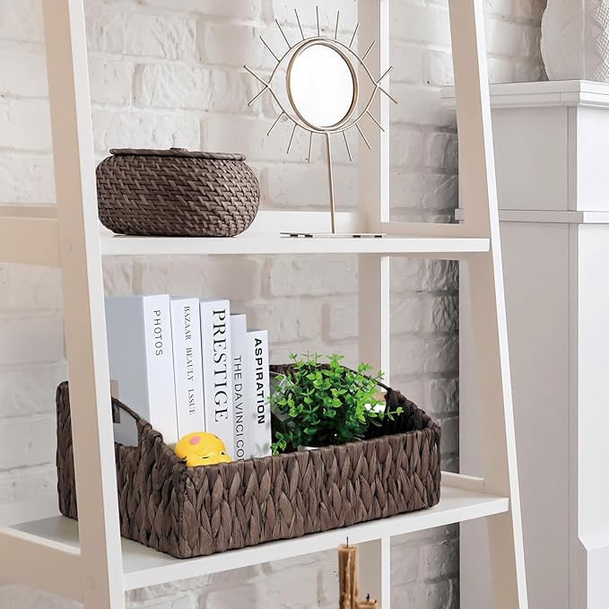 Ollieroo Rattan Storage Baskets, Handwoven Wicker Storage Bins with Built-in Handles, Storage Container Baskets for Shelves, Bedroom, Bathroom, Laundry Room or Kitchen(Black)