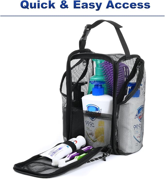 Cosmos Mesh Shower Caddy Toiletry Organizer Hanging Shower Tote Bag, Quick Dry Shower Organizer Portable Bath Bag with Durable Zippers & Side Pockets for Travel, Gym, Swimming, Beach and Camp
