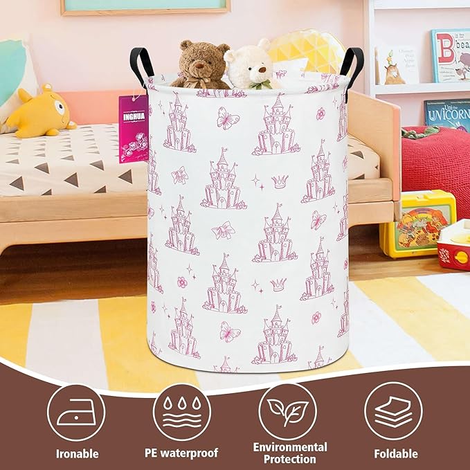 Laundry Hamper Large Canvas Fabric Lightweight Storage Basket/Toy Organizer/Dirty Clothes Collapsible Waterproof for College Dorms, Boys and Girls Bedroom,Bathroom(Shining castles)
