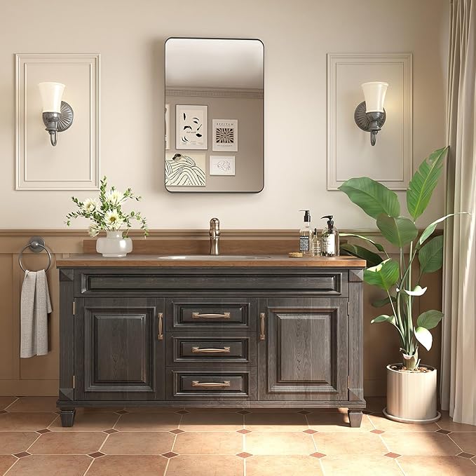 16x27.5 Medicine Cabinet with Mirror, Fully Assembled Recessed or Wall-Mounted Bathroom Mirrored Cabinet with Adjustable Storage Shelves for Vanity, Metal, Black