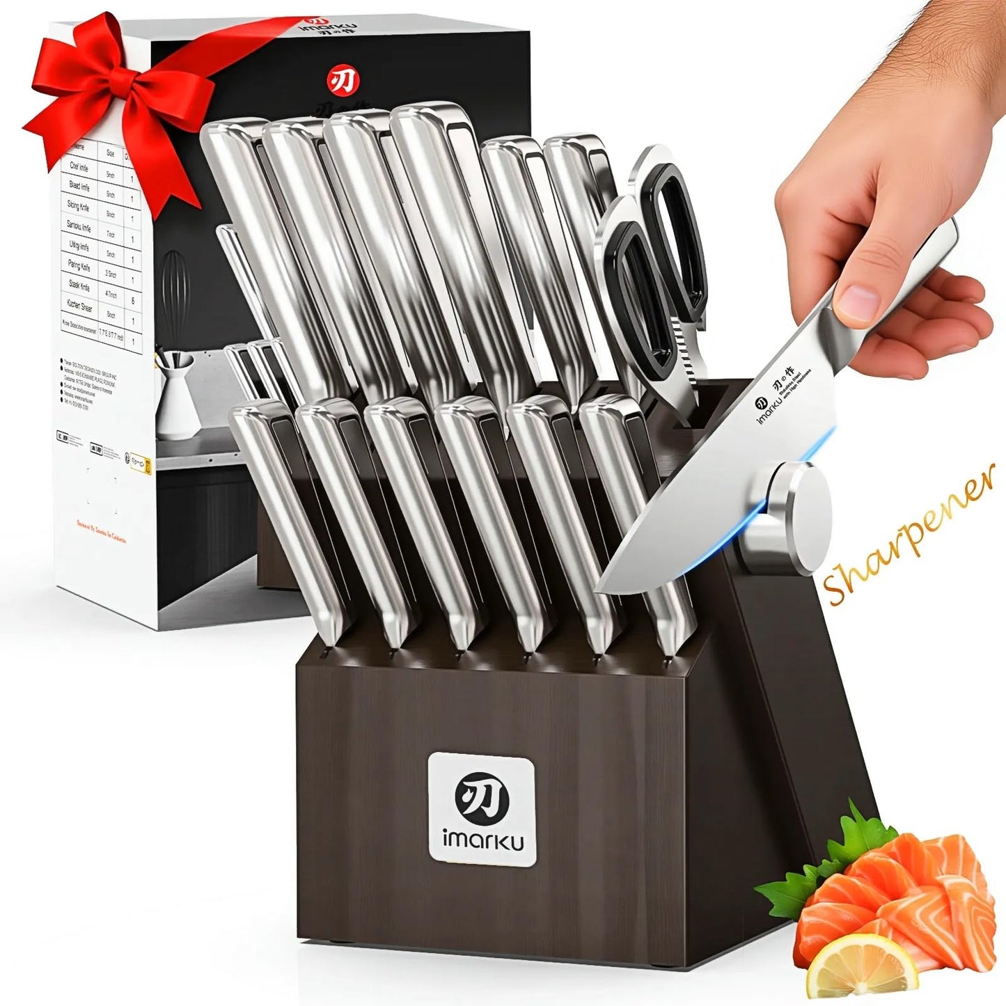 imarku 14-Piece Kitchen Knife Set, High-Carbon Stainless Steel,Pink
