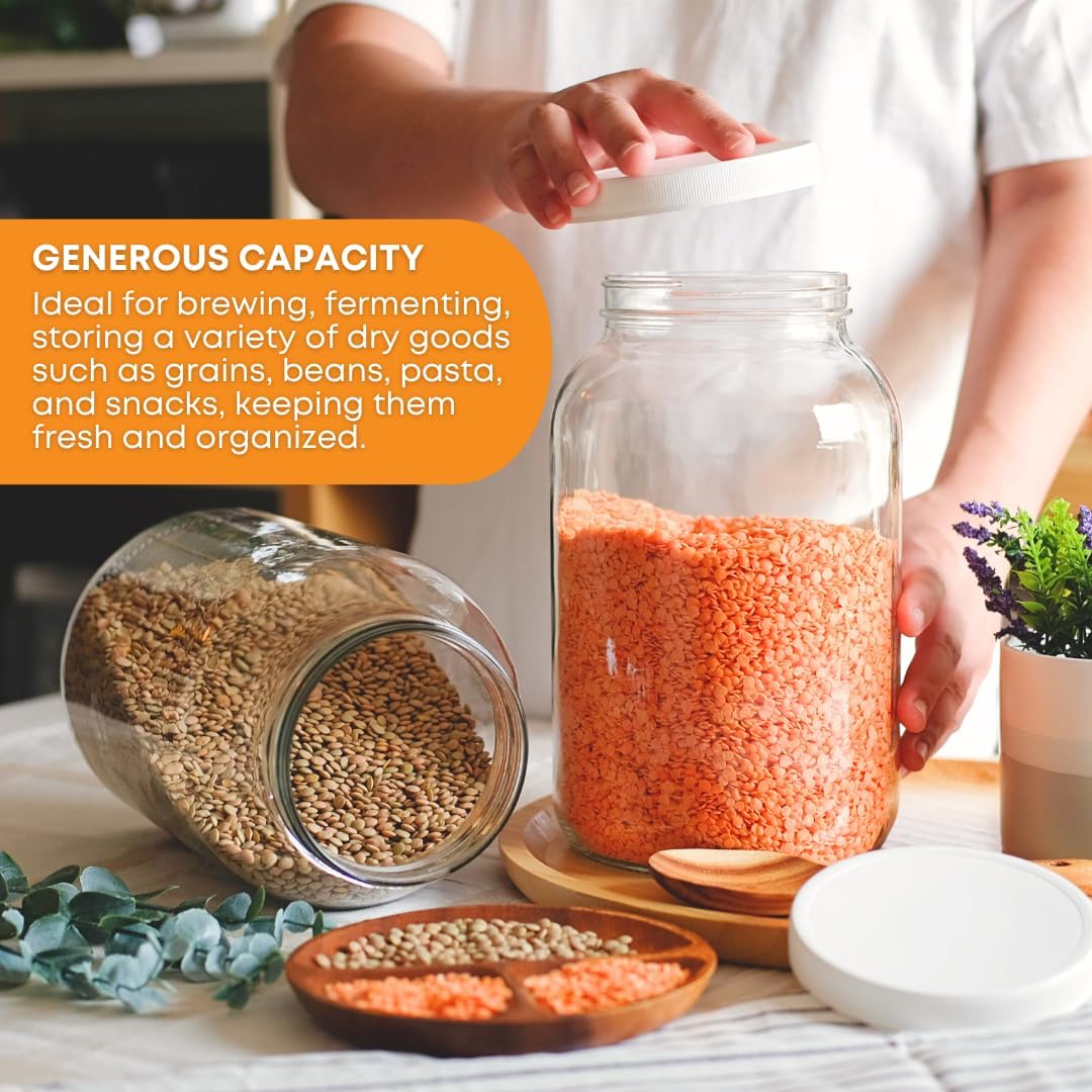 4-Pack 1 Gallon Glass Jar with Lid | Wide Mouth Food Storage Canisters