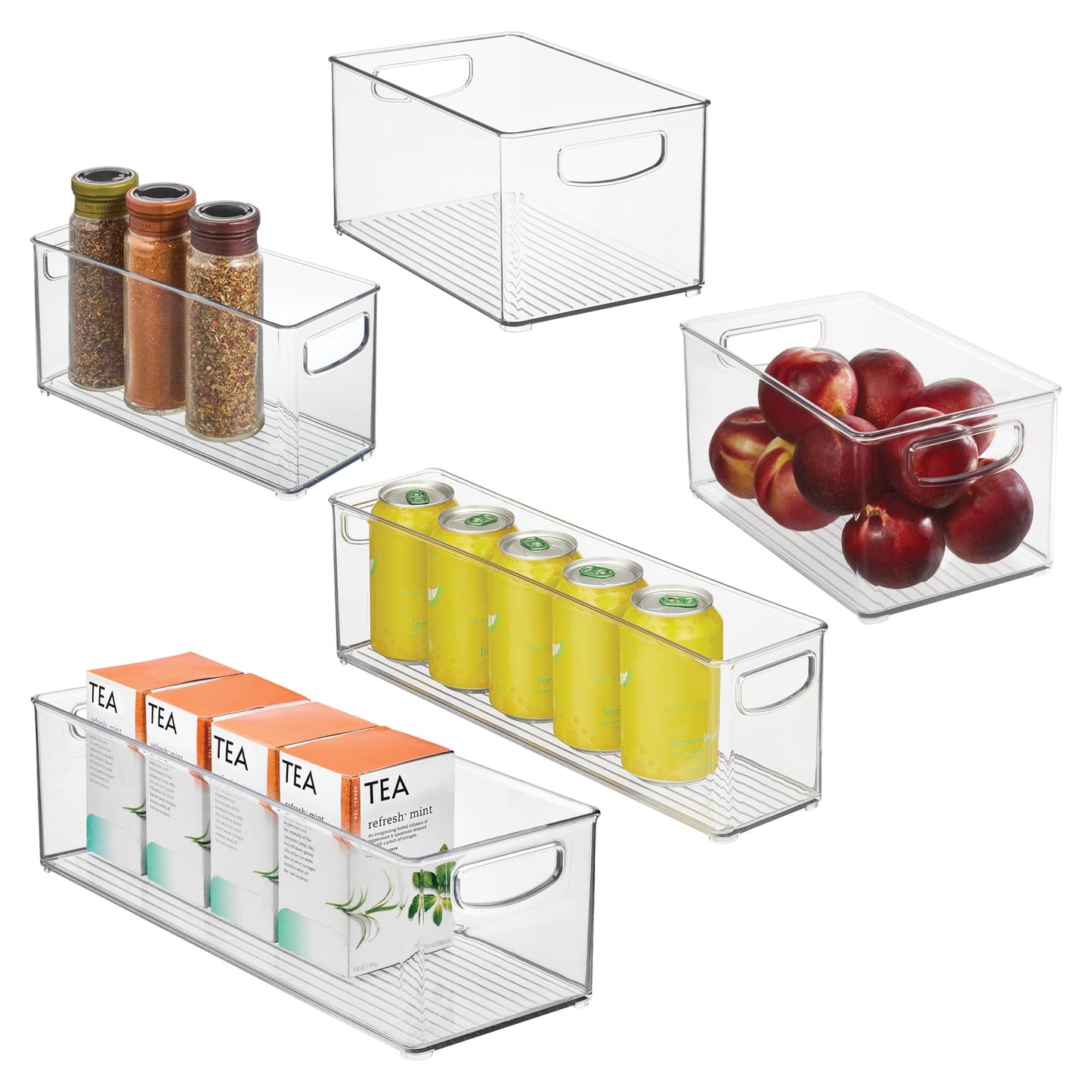 iDesign Stackable Pantry Bins with Handles, 4 Different Sizes, 4 Pack, Clear, Made in USA