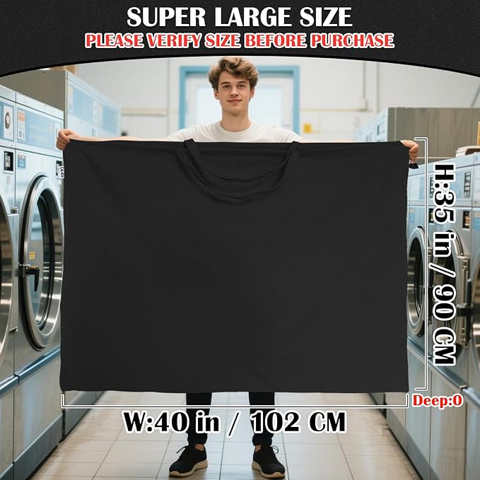 Canvas Laundry Bag 40"W x 35"H, Thick Canvas Laundry Bag with Handles & Drawstring, Extra Large Heavy Duty Washable Storage Sack (XXL, Black)