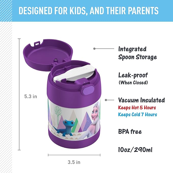 THERMOS FUNTAINER Insulated Food Jar – 10 Ounce, Frozen 2 – Kid Friendly Food Jar with Foldable Spoon