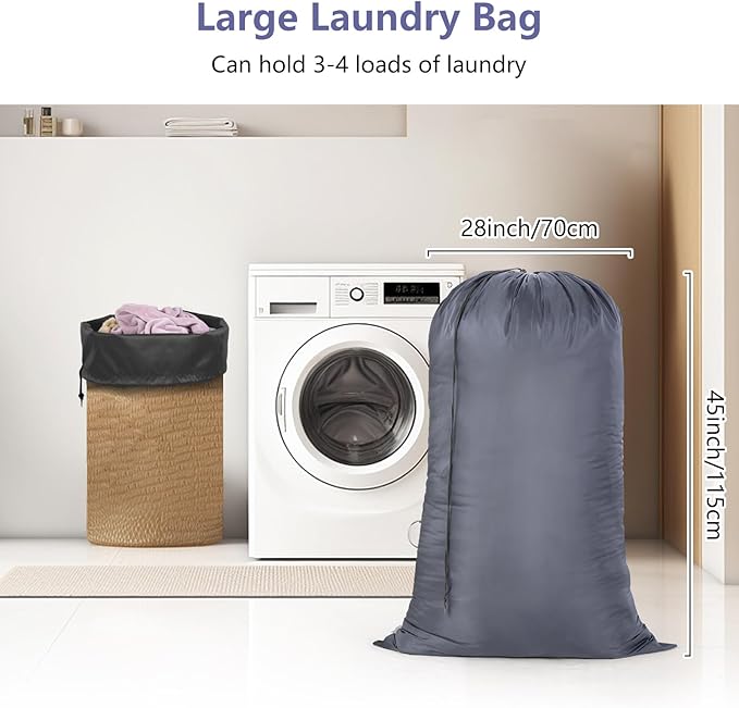 OTraki Laundry Bag 28x45 Inch Heavy Duty Laundry Wash Bag 2 Pack Large Laundry Basket Liner Bags Hamper Bag Dirty Clothes Organizer with Drawstring Closure Drying Do Not Exceed 176℉(Grey&Black)