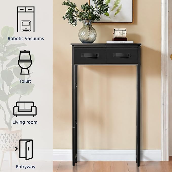 MOHOPE 2-Tier Over The Toilet Storage with 2 Fabric Drawers, Freestanding Above The Toilet Storage Cabinet, Space Saver Metal Over Toilet Bathroom Organizer Shelf for Small Space, Black