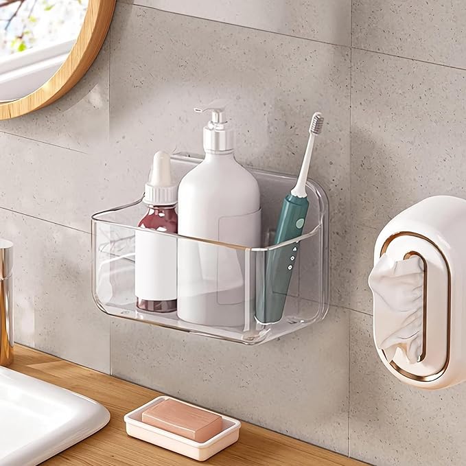 Diesisa Acrylic Wall Mount Organizer, Self Adhesive Organizer for Wall, Cabinet Door Organizer, with Self Adhesive Tape, for Bathroom, Pantry, Kitchen, Laundry, Utility Room, Inside of Cabinet Door