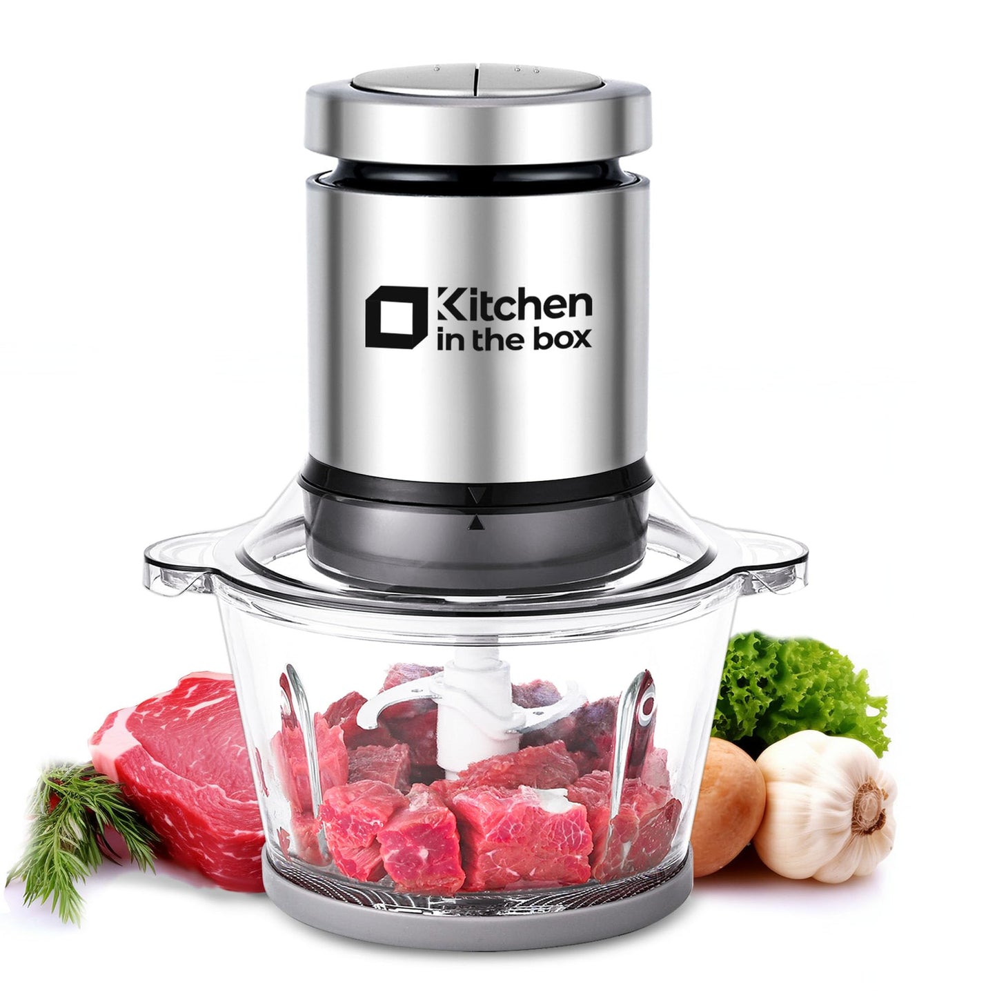 Kitchen in the box Food Processors,Small Meat Grinder & Food Chopper Electric Vegetable Chopper with 2 Bowls (8 Cup+8 Cup)& 2 Bi-Level Blades for Meat/fish/Vegetable/Baby Food,Black