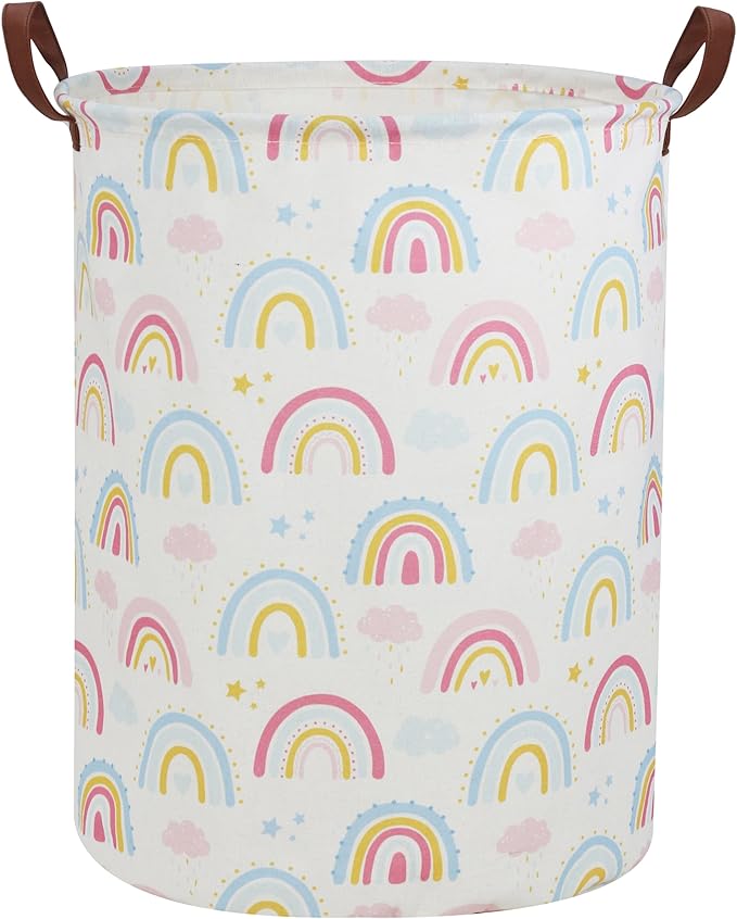 Rainbow Laundry Hamper Kids Hamper for Nursery Boy and Girl Baby Clothes Hamper Cute Girls Toys Storage Bin Organizer Soccer Room Decor for Home(Rainbow)