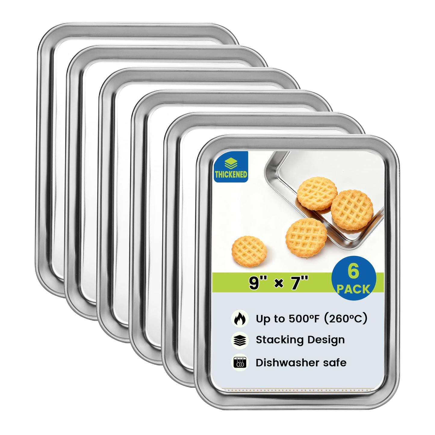 BIEAMA 6 Pack Stainless Steel Toaster Oven Baking Sheets, 16 x 12 in
