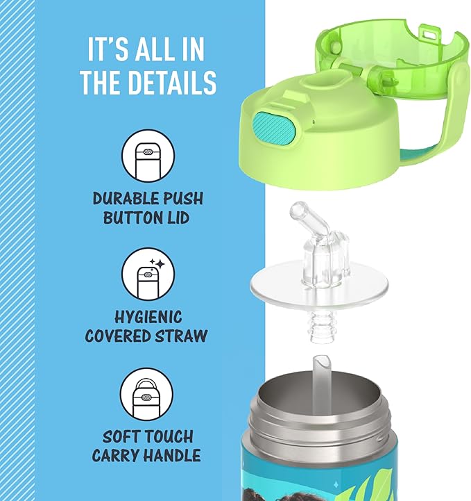 THERMOS FUNTAINER Water Bottle with Straw - 12 Ounce - Kids Stainless Steel Vacuum Insulated Water Bottle with Lid, Moana 2