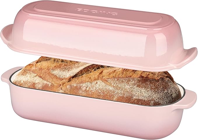 EDGING CASTING Enameled Cast Iron Loaf Pan with Lid, Bread pan, Dutch Oven Bread pan for Homemade Sourdough Bread Baking, 12.5x5.5 inch, 5qt, Red