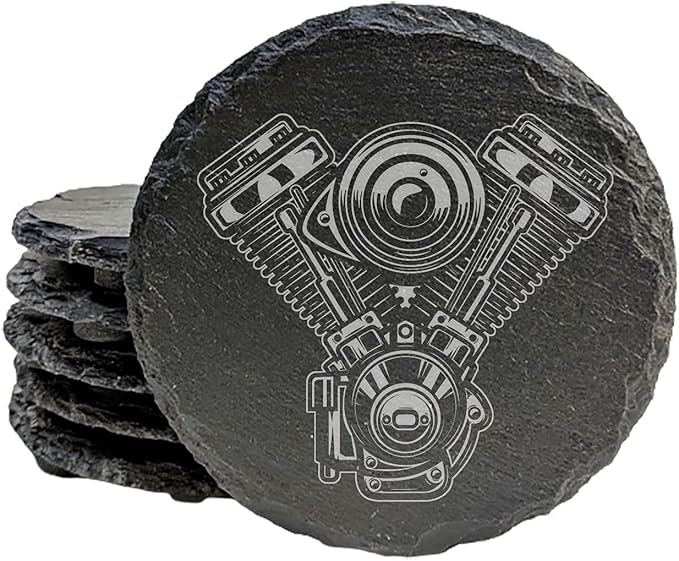 Engraved Motorcycle Journey Slate Coasters Set of 4 – Square – USA Made