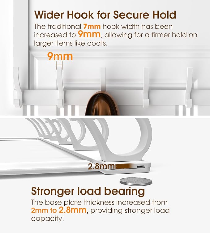 Long Over The Door Hooks Hanger with 15.75" Arms for Easier Access by Shorter, Heavy Duty Door Hanger for Coat, F16U, Fits Standard 1 3/4'' Doors, Towel Racks for Bathroom, Black