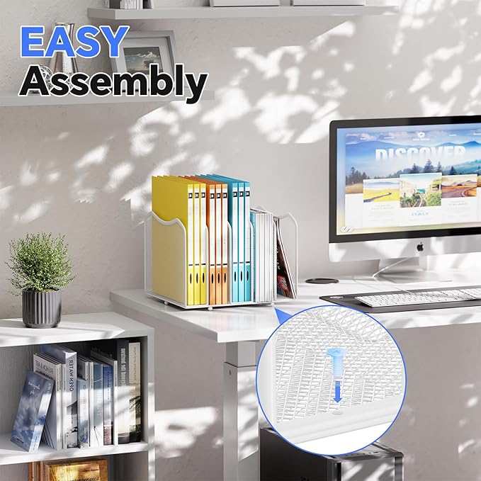 Simple Trending Mesh Desktop File Sorter Organizer, 5-Section Bookshelf for Desk Home Office, White