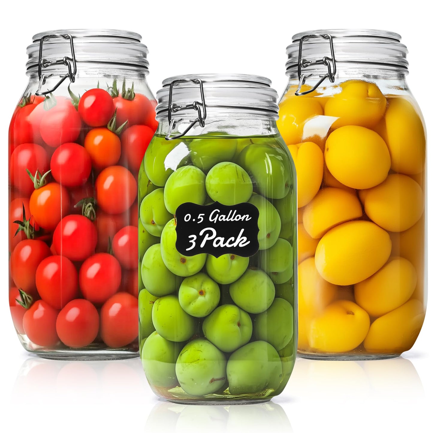 ComSaf Glass Jars with Airtight Lids 34oz 3 Pack Pantry Storage Coffee