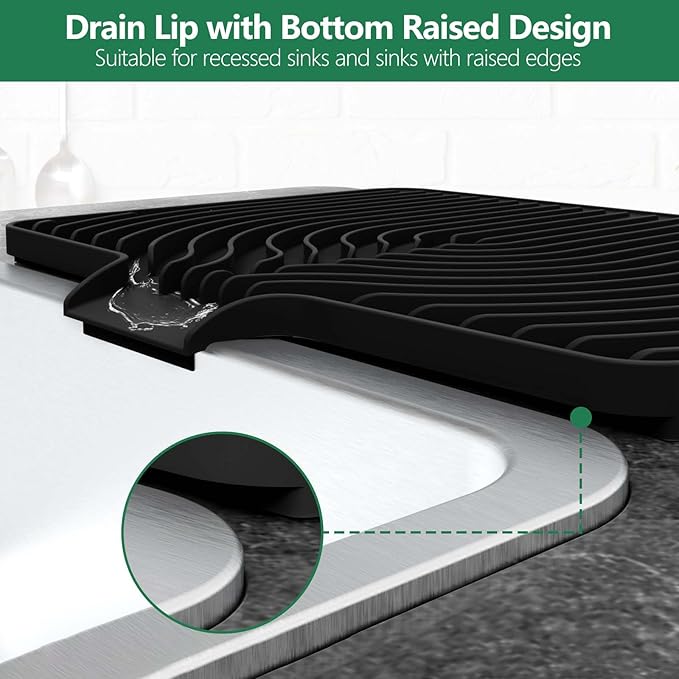 GUUKIN Dish Drying Mat, 17.7" x 11.8 " Drying Matt Kitchen Counter,Non-Slip Drying Pad, Easy Clean Pad for Countertop Protection, Multi-Functional Use (Black)