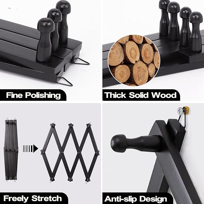 Wall Rack with 10 Hooks, Wooden Wall Expandable Coat Rack for Coat, Hats, Baseball Caps, Coffee Mug, Jewelry(Black)