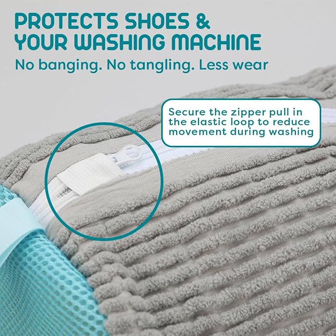 Shoe Washing Machine Bag - 2pcs - Laundry Shoe Bag for Washer and Dryer - 2pc Reusable Sneaker Cleaning Sack for All type of Tennis - Reinforced Zipper, 360° Deep Cleaning (Gray)