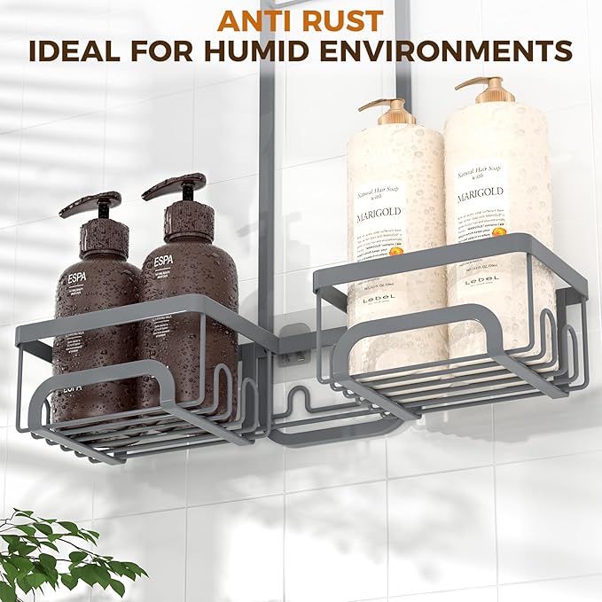 REINHARDT Adjustable Shower Caddy Hanging Split Shower Caddy for Handheld Showerheads, Rustproof Shower Organizer with Hooks for Razors Over the Head Caddy with Soap Holder Bathroom Accessories, Grey