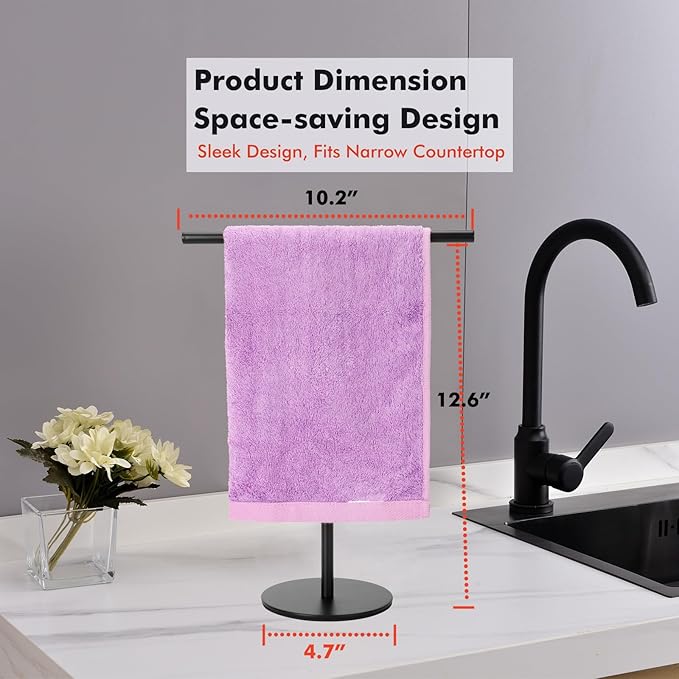 Black Hand Towel Holder Stand for Bathroom Vanity Countertop Stainless Steel T-Shape Freestanding Towel Rack Stand Towel Bar for Bathroom Kitchen (Black Matte)