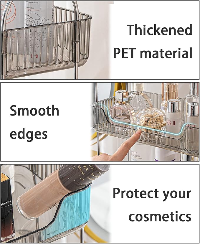 Bathroom Counter Organizer - Countertop Storage, Cosmetics & Skincare Shelf, Makeup Organizer, Perfume Tray, Spice Rack for Kitchen (2 Tier - Grey)