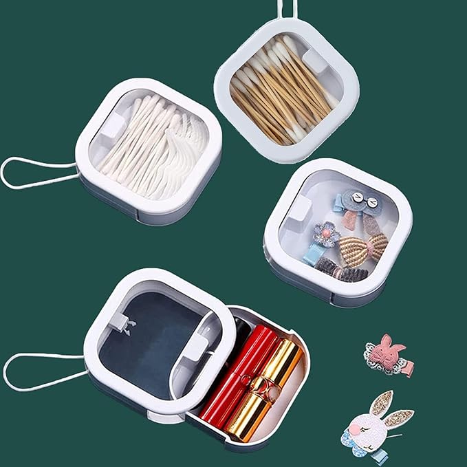 2pcs Hair Tie Organizer,Portable Travel Qtip Holder,Bathroom Storage Organizer Qtip Dispenser Cotton Swabs Dispenser Kids Hair Accessory Box with Lid for Bathroom,Desktop Organizer(2pcs pink&white)